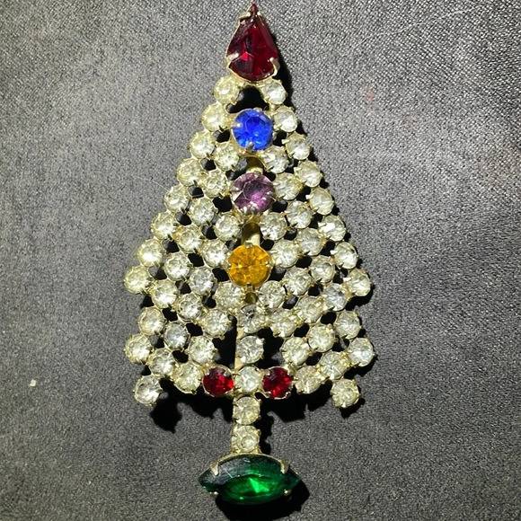 Vintage prob rhinestones Christmas tree brooch - Picture 1 of 7